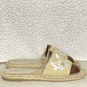 Jewel Badgley Mischka Womens Tan Embroidered/Beaded Espadrille Sandals Size US 8